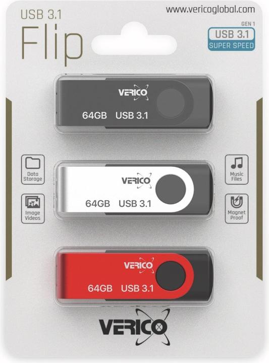 Actual product image Verico TR01 Triple Pack Black Silver Red 64GB (64 GB, USB 3.1)