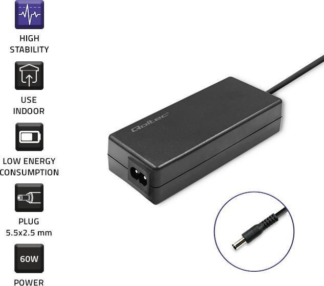 Produktbild Qoltec 60-W-Desktop-Netzteil | 12V | 5a | 5,5*2,5| +Netzkabel (60 W)
