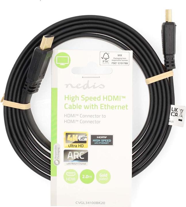 Actual product image Nedis High Speed HDMI ™ Cable with Ethernet | HDMI™ Plug | HDMI™ Plug | 4K@30Hz | 10.2 Gbps | (2 m, HDMI, 2.0)