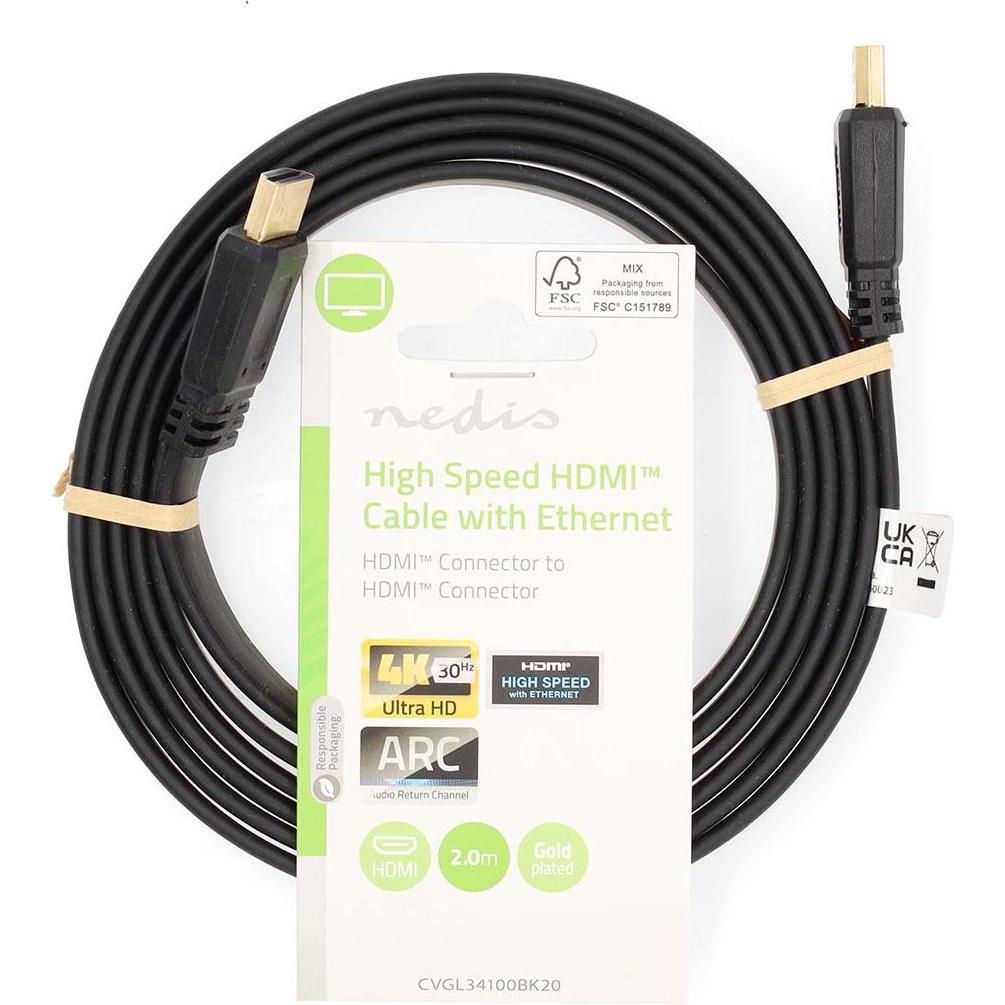 Thumbnail - Nedis High Speed ​​HDMI ™ Kabel mit Ethernet HDMI™ Stecker HDMI™ Stecker 4K@30Hz 10.2 Gbps (2 m, HDMI), Video Kabel