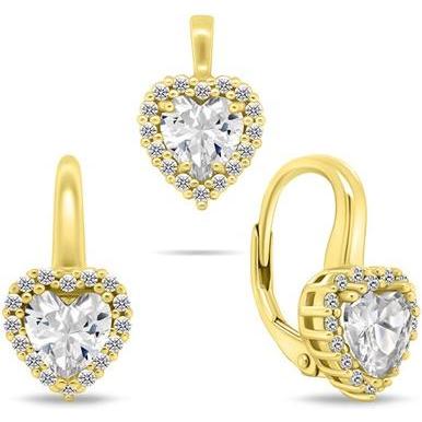 Brilio, Schmuck Set, Silver - Gold-plated heart jewelry set with zircons SET273Y (earrings. pendant)