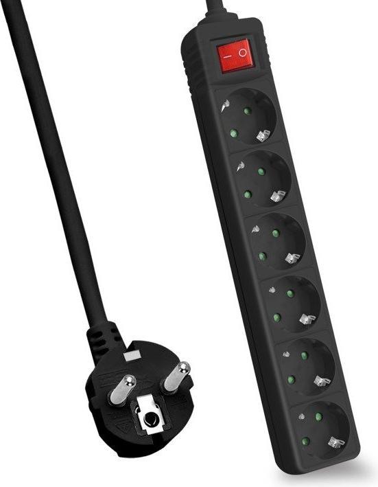 Actual product image Helos CLASSIC socket strip, 6-way, black, 1.5m, with switch (6x, 1.50 m)