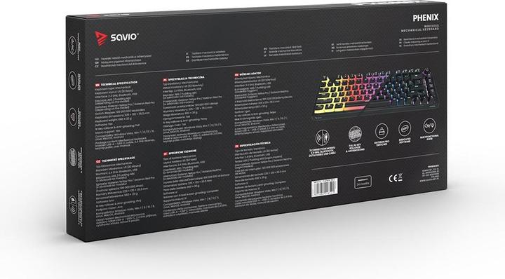 Actual product image Savio PHENIX Gateron Red Pro Pudding wireless mechanical keyboard (US, Cable, Wireless)