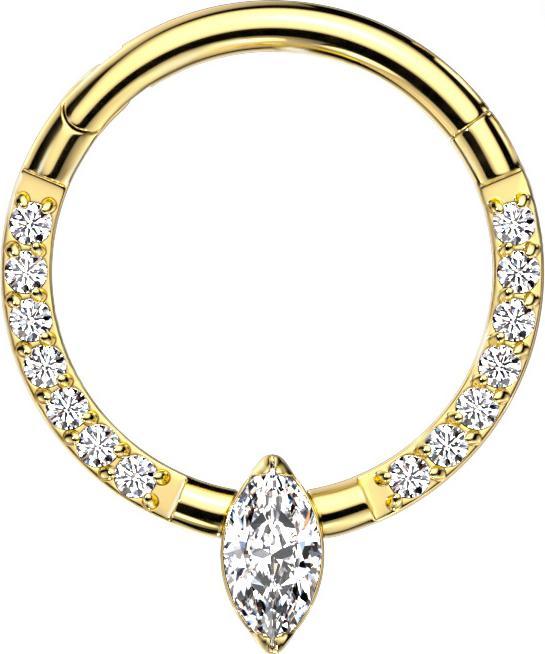 Immagine prodotto Star Piercing Anello a micro segmenti con cerniera frontale placcata oro Cristalli argento Cristallo ovale argento (senza ottone, Titanio)