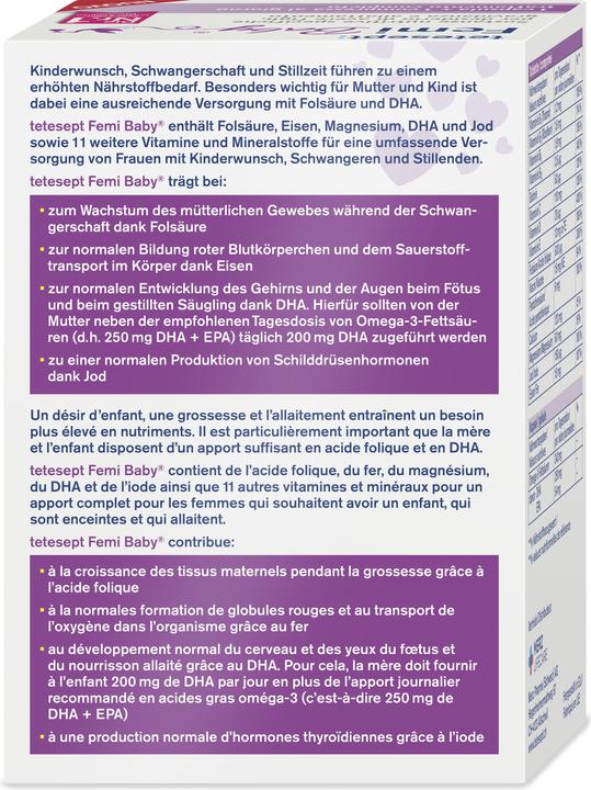 Nährwerte und Zutaten Tetesept Femi Baby Tabletten+Kapseln (30 Stück, Tabletten, Kapseln, 87 g)