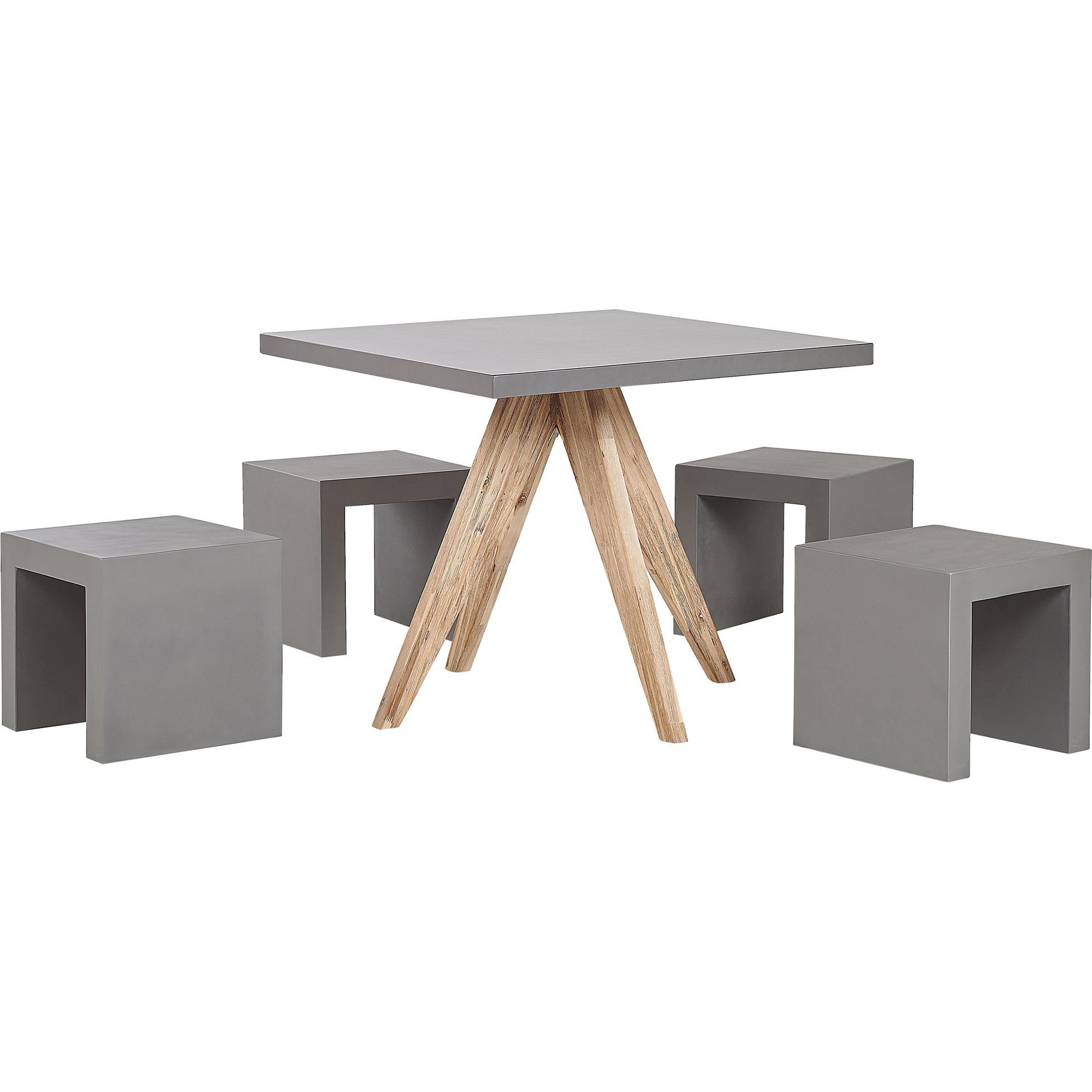 Beliani, Gartentisch + Balkontisch, Gartenmöbel Set Faserzement grau 4-Sitzer Tisch quadratisch OLBIA/TARANTO (90 cm)