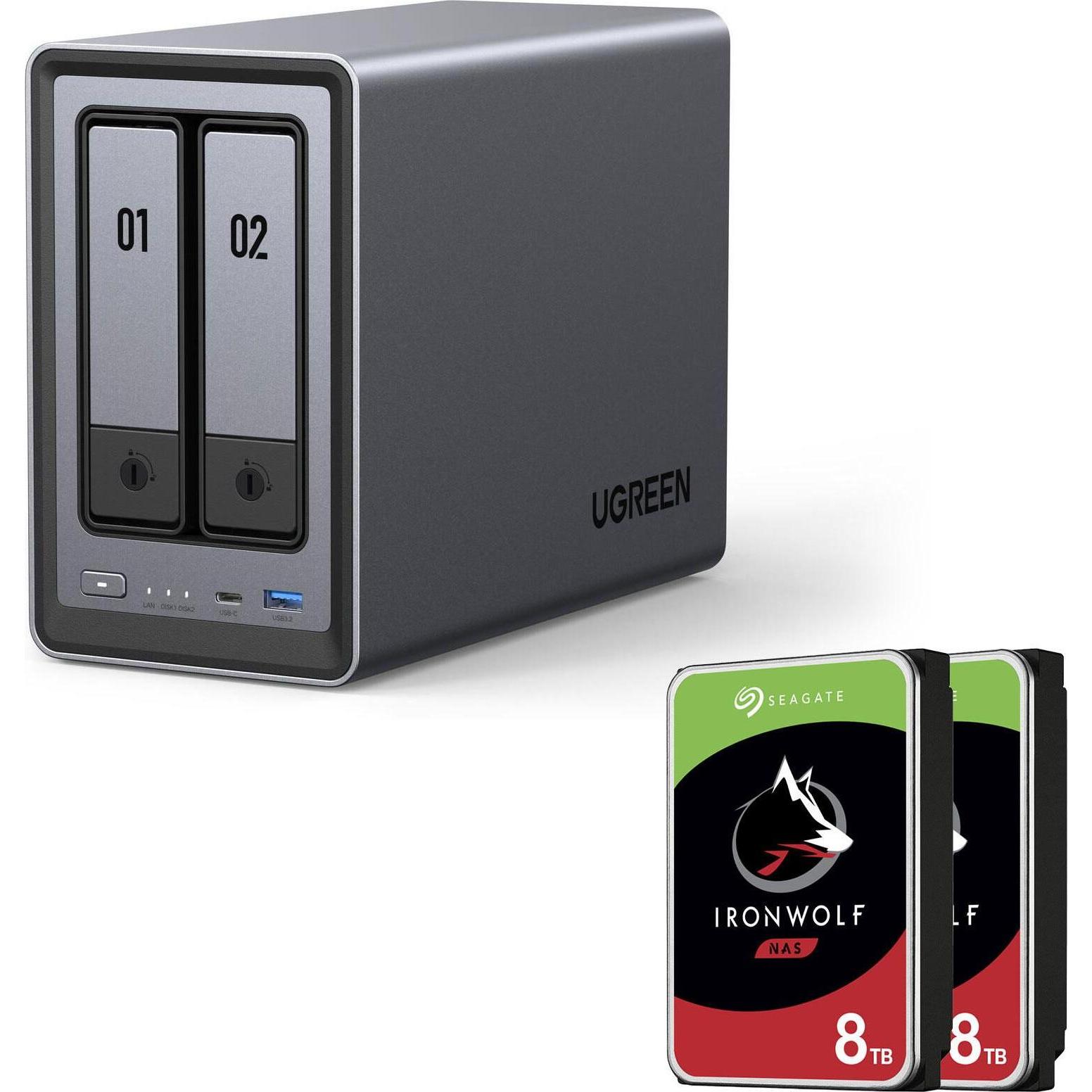 Ugreen NASync DXP2800 NAS System 2-Bay + SEAGATE Festplatte 16 TB (2 x 8 TB) (2 x 8 TB), NAS