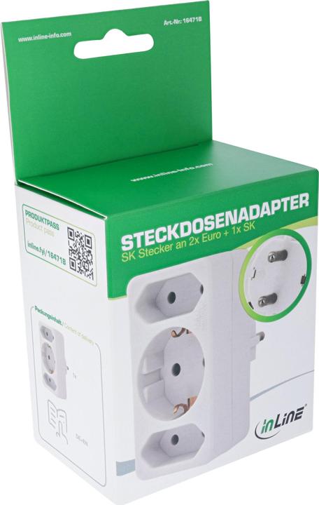 Actual product image InLine Socket outlet adapter, earthing contact plug to 2x Euro socket + 1x earthing contact socket, with (CEE 7/3, 3x)