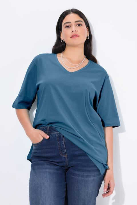 Image du produit Ulla Popken T-shirt coupe Relaxed Fit, décolleté en V et manches courtes (50, 52)