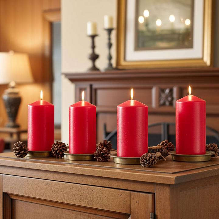 Produktbild Home&Styling Kerzen-Set, 4 Stück Stumpenkerzen, Ø 7 x 15 cm, rot (4 Stk.)