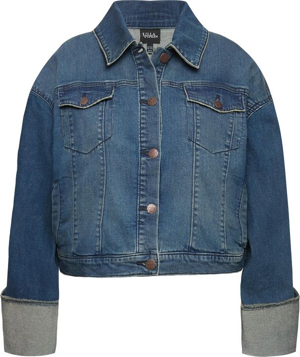 Immagine prodotto Ulla Popken Giacca di jeans con frange, collo da camicia e ampio risvolto sulle maniche (56)