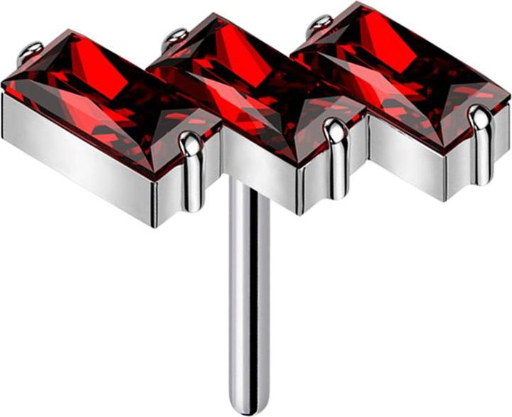 Image du produit Star Piercing Threadless trois rectangles argentés cristaux rouges (sans laiton, Titane)