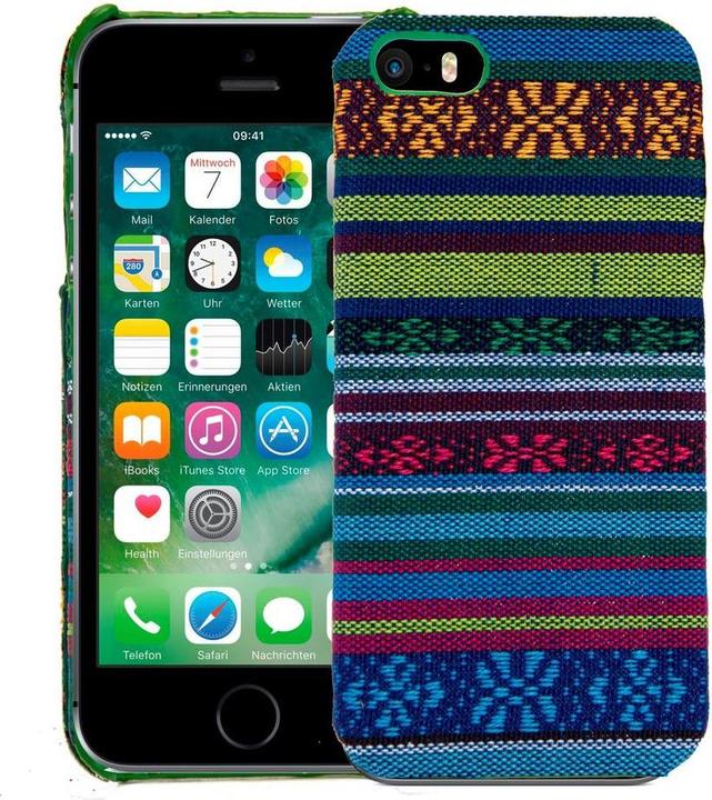 Produktbild König Design Handyhülle aus Stoff Case für Apple iPhone 5 / 5s / SE Cover Etuis Bumper Blau (Apple iPhone 5)