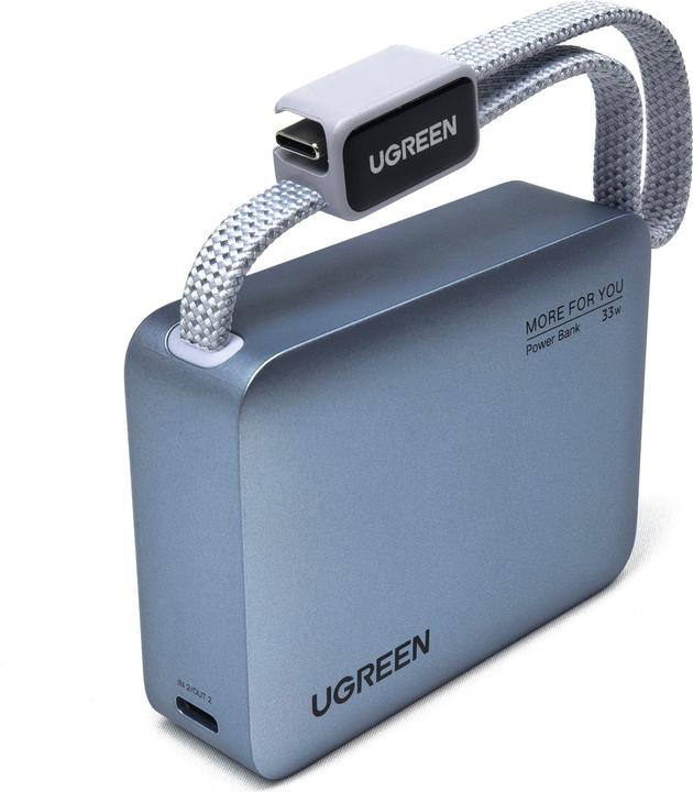 Produktbild Ugreen Powerbank Powerbank 10000mAh PB584, USB + USB-C, 33W, wbudowany kabel (szary) (10000 mAh, 33 W)
