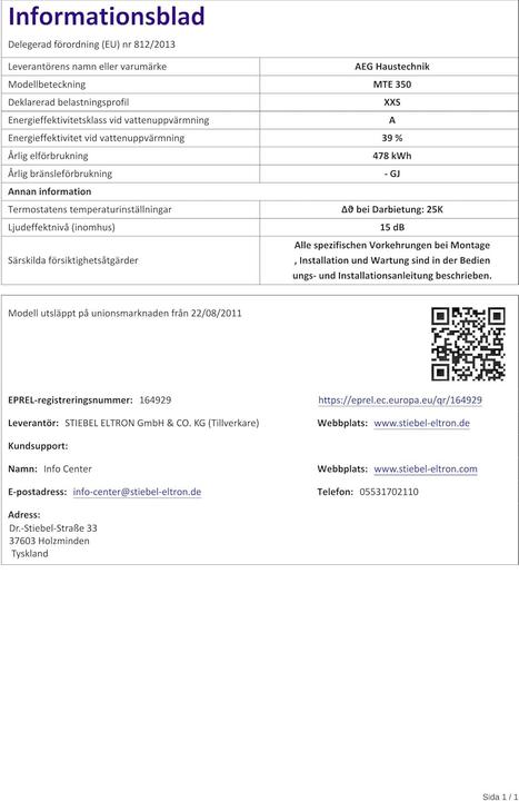 Produktbild AEG Haustechnik MTE 350 Elektronischer Klein-Durchlauferhitzer nur fürs Handwaschbecken, 3,5 kW, mit Stecker, VDE
