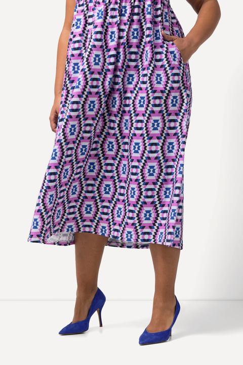 Produktbild Ulla Popken Jerseykleid, A-Linie, Tunika-Ausschnitt, ärmellos (54)
