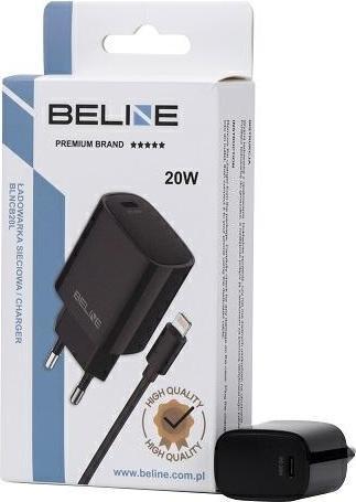 Produktbild Beline Ład. siec. 1x USB-C 20W + kabel lightning czarna /black PD 3.0 BLNCB20L (20 W, 1 Port)
