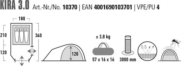 Produktbild High Peak Zelt Kira 3 10370, Hellgrau (Kuppelzelt, 3.80 kg, 3 Personen)