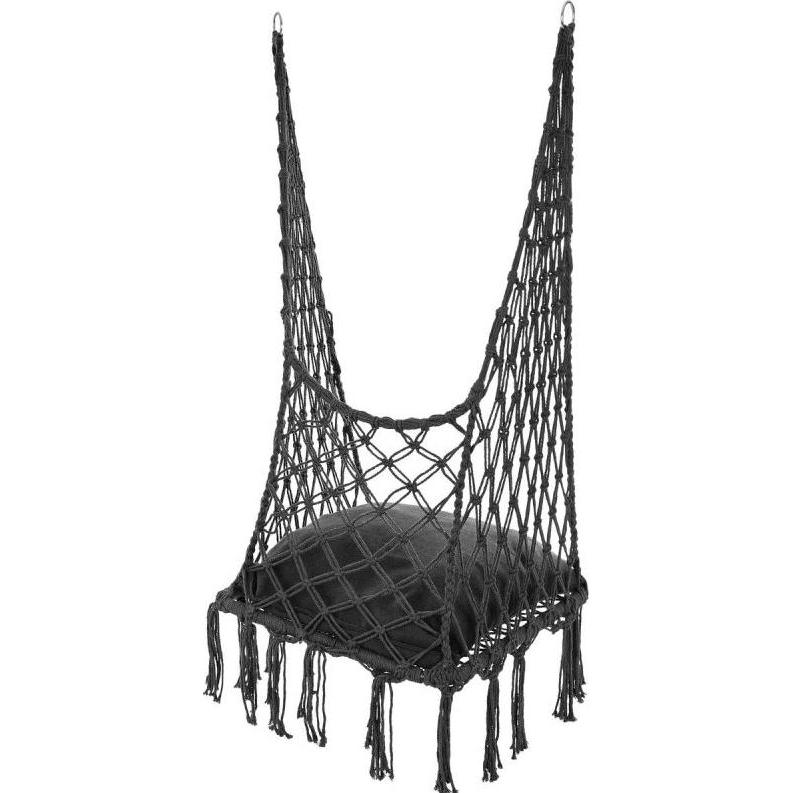 Saska Garden, Accessori da viaggio, HAMAK AŻUROWY FOTEL WISZĄCY 60x60x120CM Z PODUSZKĄ CIEMNO SZARY, Grigio, (Cuscino per testa e collo)