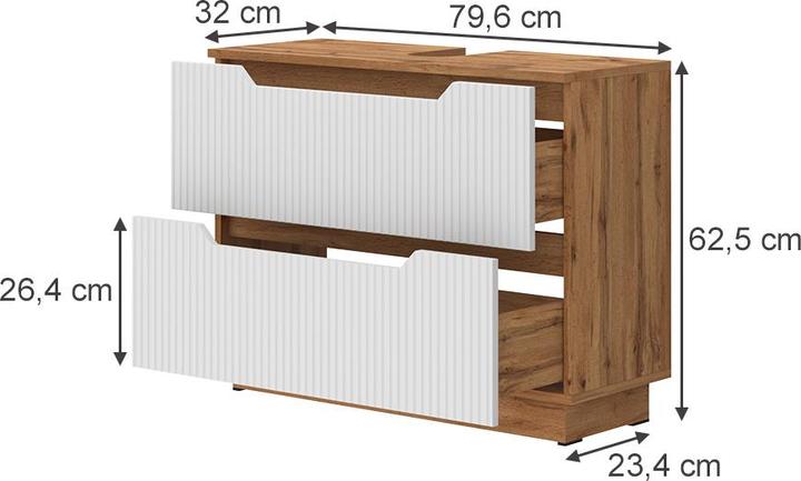 Actual product image Vicco Waschbeckenunterschrank Lotta, Eiche/weiss gestreift, 79.6 x 62.5 cm mit 2 Schubladen (79.60 x 32 x 62.50 cm)