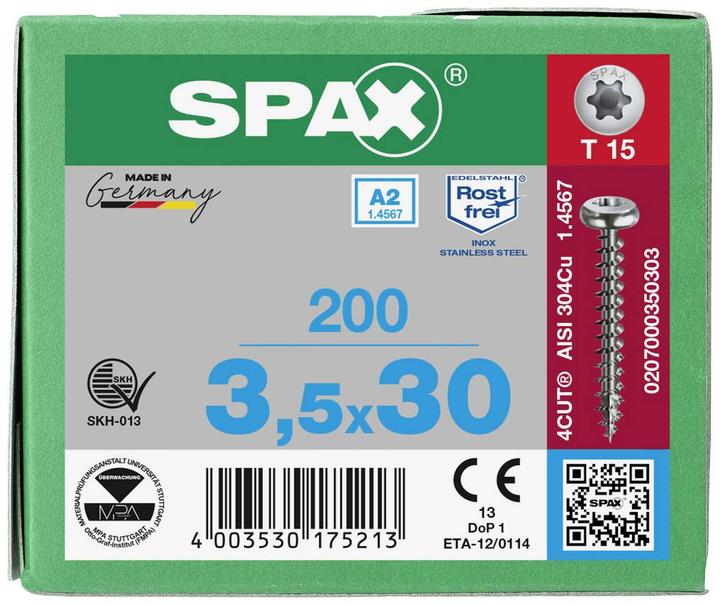 Actual product image Spax A2 Half-Round Head T-Star Plus T15 Fully Threaded (200 Screws per piece)