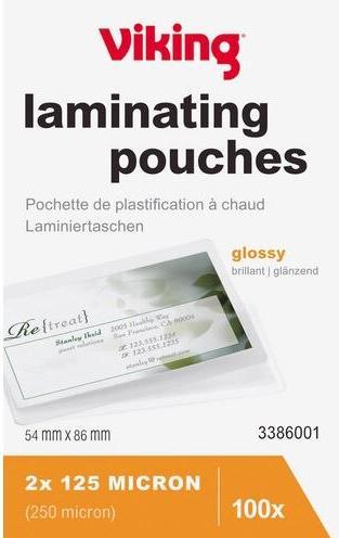 Office Depot Pochette à plastifier Brillante 2 x 125 (250) microns Transparent ID (54 x 86 mm, 100 pcs, 250 µm)