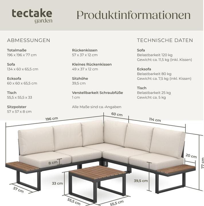 Image du produit tectake Garten-Lounge-Set Eliar, 4-teilig, mit Aluminiumgestell