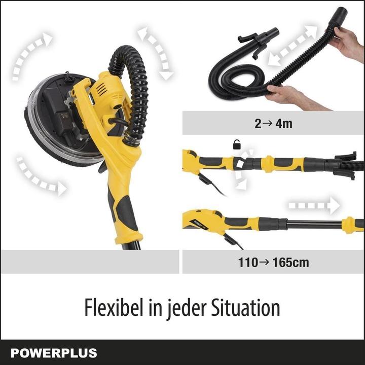Image du produit Powerplus Ponceuse pour cloisons sèches télescopique 1050W Ø225mm - 6 Acc. (Ponceuse à disque, 1050 W)