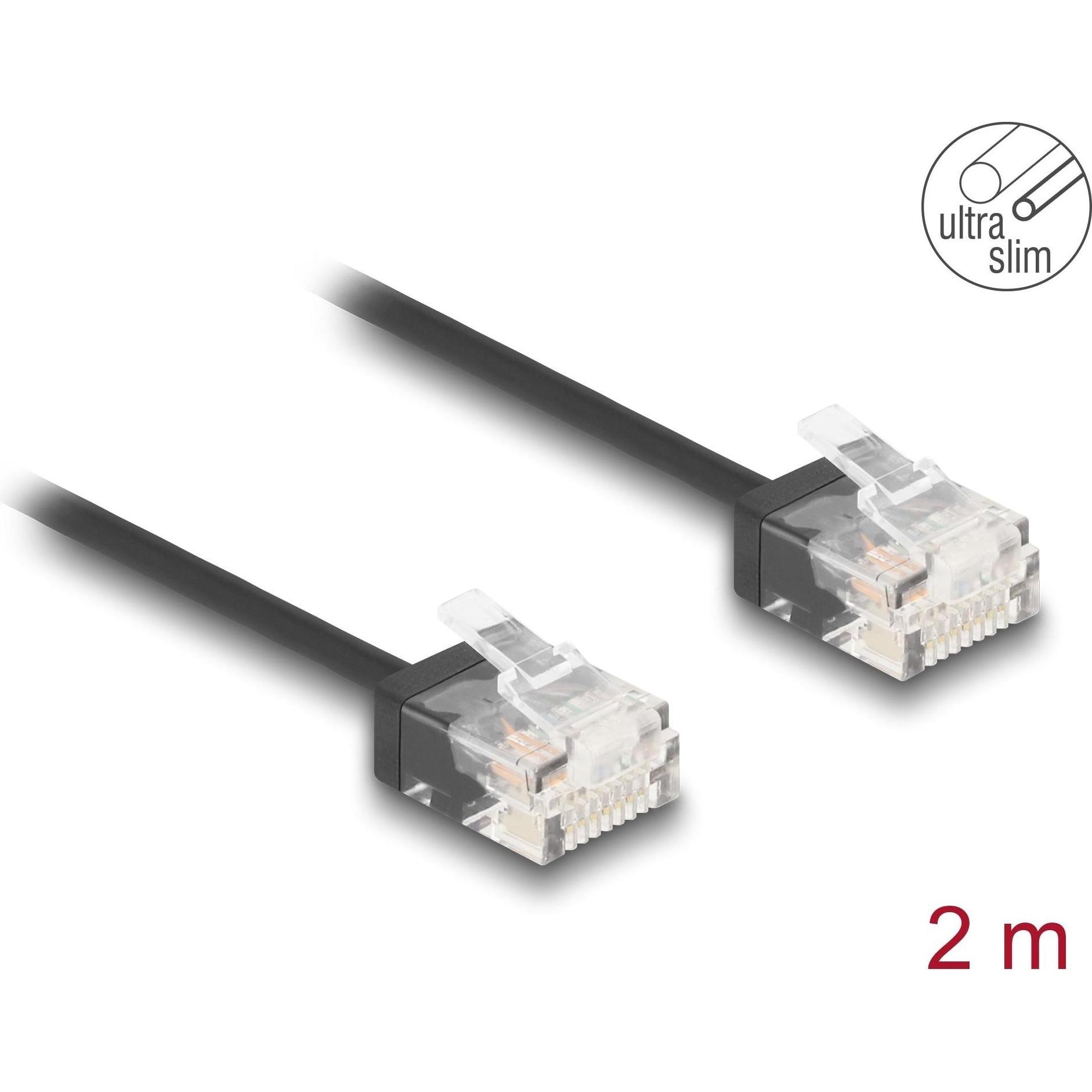 Thumbnail - Delock RJ45 Netzwerkkabel Cat.6 UTP Ultra Slim 2 m schwarz m (U/UTP, CAT6, 2 m), Netzwerkkabel