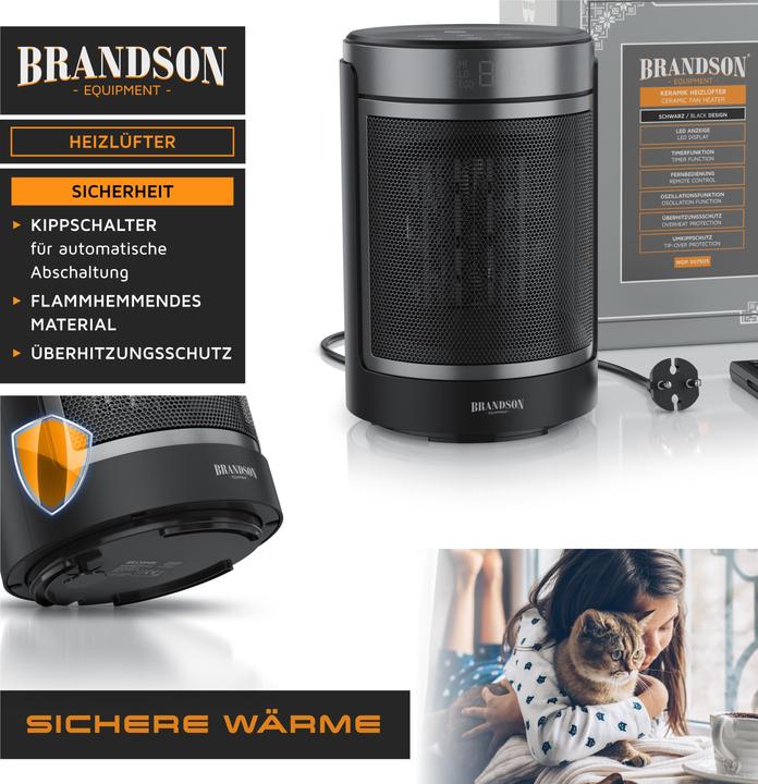 Produktbild Brandson Keramikheizlüfter mit Fernbedienung, Überhitzungs- und Umkippschutz, 1500 W, Oszillation, ECO Modus (1500 W)
