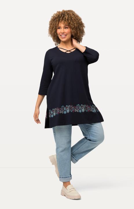 Produktbild Ulla Popken Shirt, Zierbänder, A-Linie, V-Ausschnitt, 3/4-Arm (46, 48)