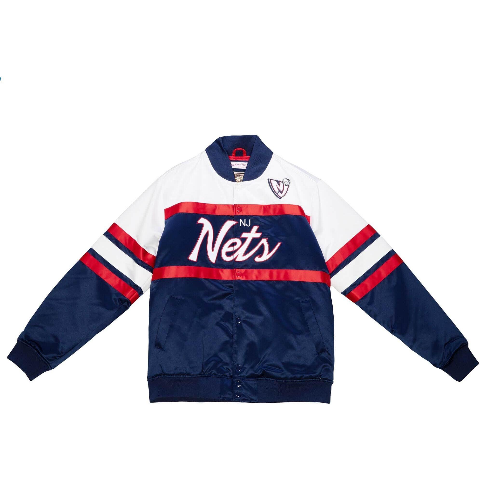 Mitchell & Ness, Herren, Jacke, M&N Heavyweight Satin Jacke - SCRIPT New Jersey Nets - XL (XL), Blau, XL