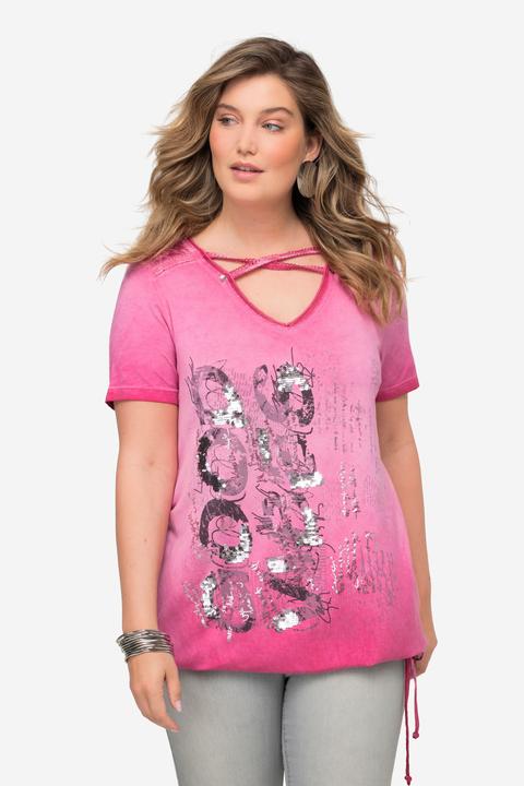 Produktbild Miamoda T-Shirt, V-Ausschnitt mit Zierbändern, Halbarm, Saum zum Binden (48)