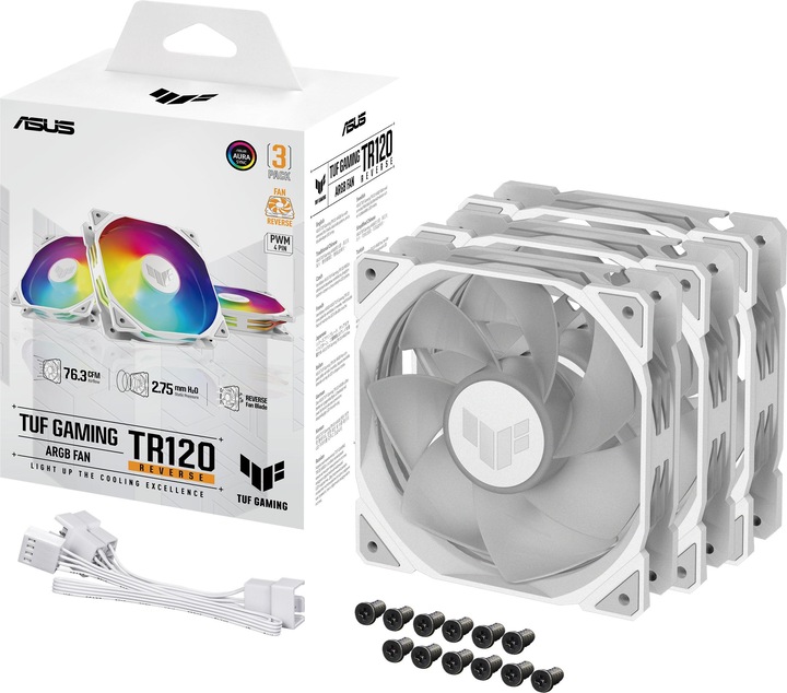 Actual product image ASUS Fan TUF GAMING TR120 FAN ARGB REV WHT 3IN1 (120 mm, 3 x)