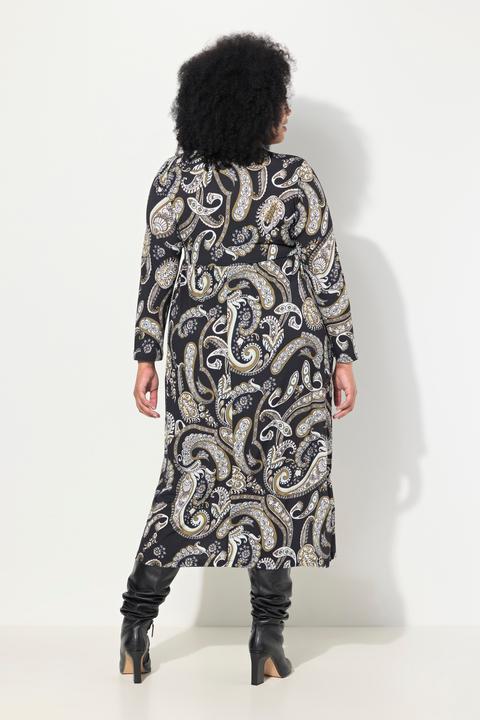 Actual product image Ulla Popken Matte Jersey Paisley Long Sleeve Notch Neckline Dress (50, 52)