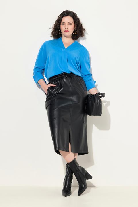 Immagine prodotto Ulla Popken Gonna in similpelle con cintura elastica, tasche e piega baciata (50)