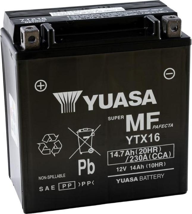 Yuasa AGM YTX16 14Ah Motorradbatterie YTX16-BS geschlossen (12 V, 14 Ah, 230 A)