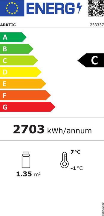 Energie-Label Hendi Kühlvitrine mit 2 Regalen 300 l 230V 480W (300 l)