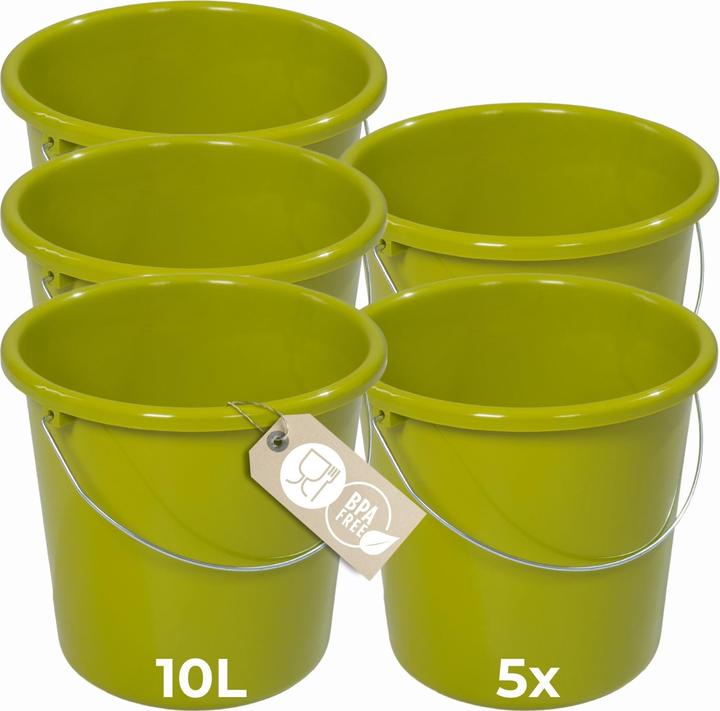 Actual product image Novaliv 5 Stück Eimer 10L Grün mit Masseinteilung - Putzeimer 10 Liter? 28,5 cm Praktischer Allround (5 pcs.)