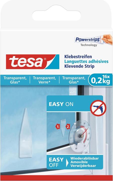 Produktbild tesa Powerstrips für Glas, transparente Klebestreifen
