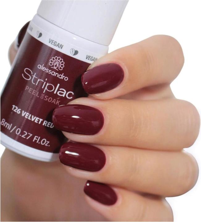 Actual product image Alessandro Striplac Peel or Soak (126 Velvet Red, UV gel varnish)
