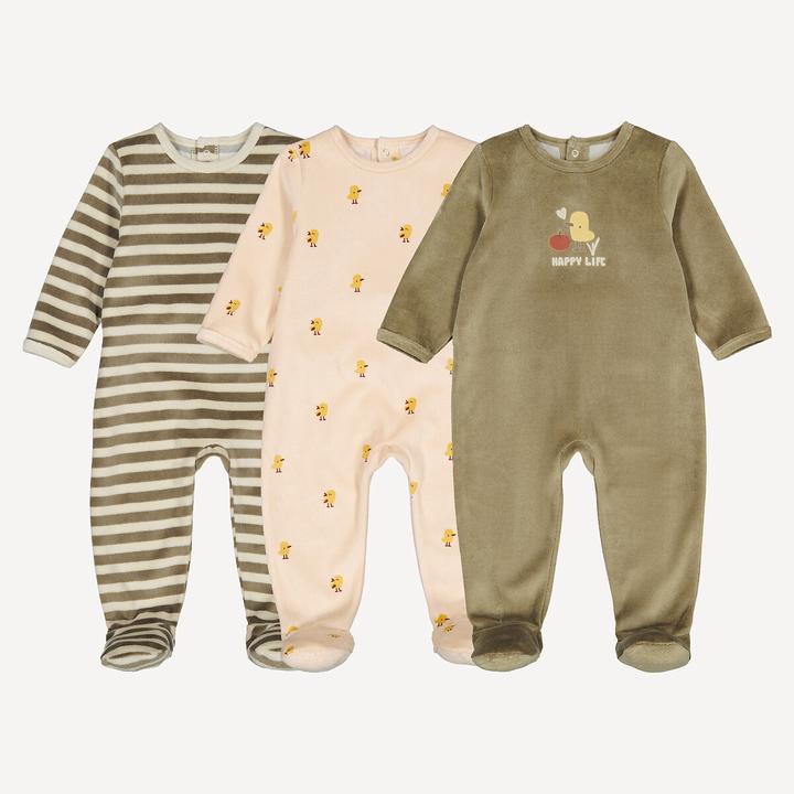 La Redoute Collections 3er-Set einteiliger Schlafanzug aus Samt mit Küken-Motiv
