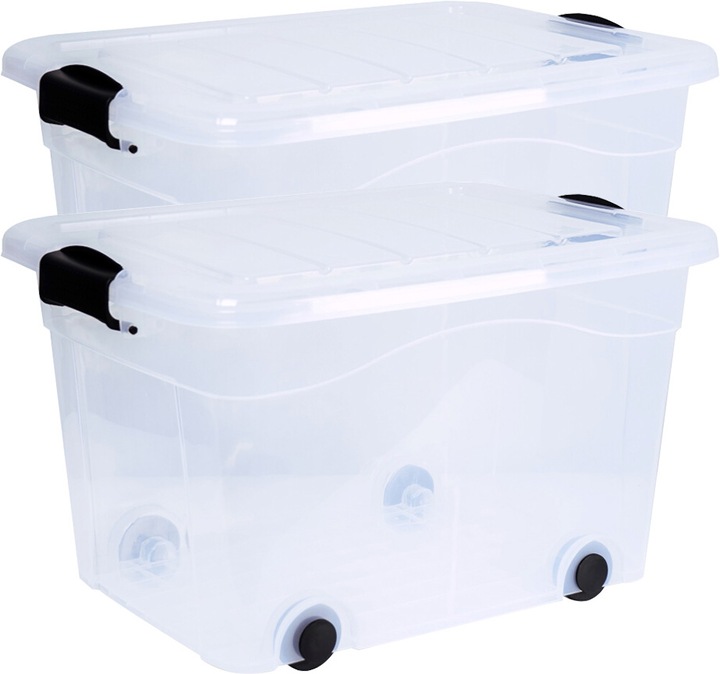 Image du produit Siena Home Lot de 2 boîtes de rangement 40 l avec roulettes (53 x 40 x 32 cm, 40 l)