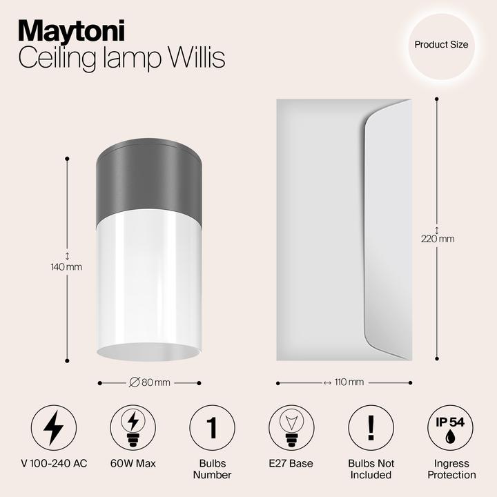 Produktbild Maytoni Willis Deckenleuchte, Deckenlampe E27 Graphit IP54 (E27)