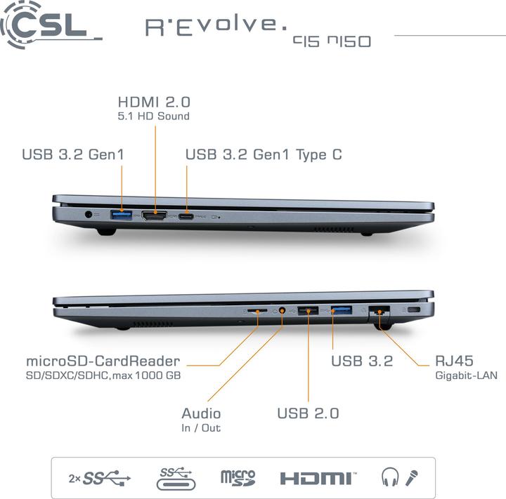 Produktbild CSL Notebook R'Evolve C15 v4 32GB 500GB Windows 11 Home (15.60", 500 GB, 32 GB, DE, Intel N100)