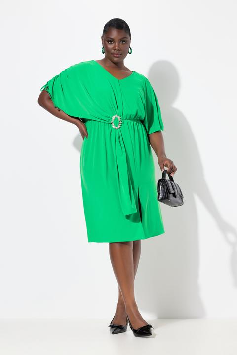 Produktbild Ulla Popken Midikleid, drapiert, Oversized, V-Ausschnitt, Halbarm (56)