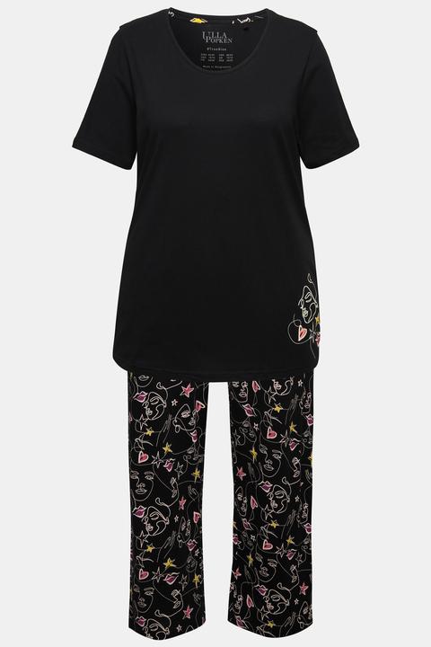 Actual product image Ulla Popken Scribble Print Two Piece Pajama Set (54)