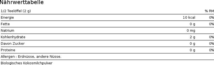 Valeurs nutritives et ingrédients Sunwarrior Poudre de lait de coco (Noix de coco, 1 pcs, 358 g)