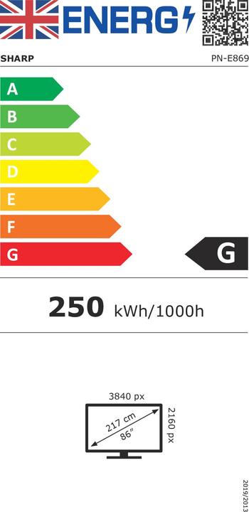 Etichetta energetica NEC Sharp Large Format Display E869 (3840 x 2160 pixel, 86")