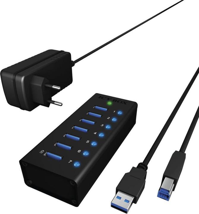 Actual product image Icy Box Hub with charging function & aluminium housing IB-AC618 (USB-B, 7 ports)